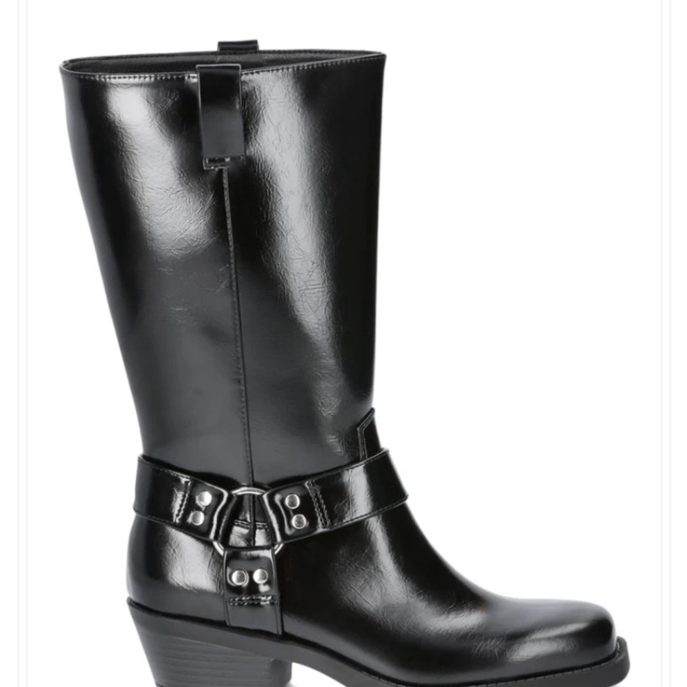 Black Patent Leather Women's Moto Hardware Boots 9